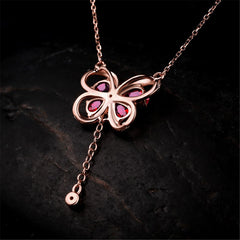 Red Crystal & Cubic Zirconia Butterfly Pendant Necklace