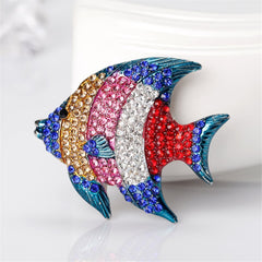 Blue & Pink Cubic Zirconia & Silver-Plated Fish Brooch
