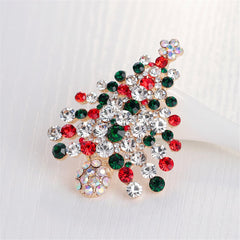 Cubic Zirconia & 18K Gold-Plated Christmas Tree Brooch