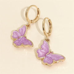 Purple Enamel & 18K Gold-Plated Butterfly Drop Earrings