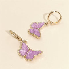 Purple Enamel & 18K Gold-Plated Butterfly Drop Earrings