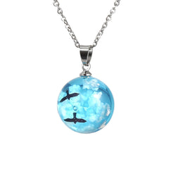 Blue Resin & Silver-Plated Cloud Bird Round Pendant Necklace