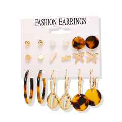 Pearl & Acrylic 18K Gold-Plated Starfish Stud Earrings Set