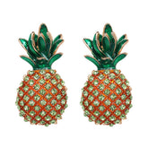 Green Enamel & Cubic Zirconia 18K Gold-Plated Pineapple Stud Earrings