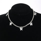 Cubic Zirconia & Silver-Plated Butterfly Station Choker Necklace