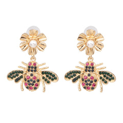 Pearl & Cubic Zirconia 18K Gold-Plated Bee Drop Earrings