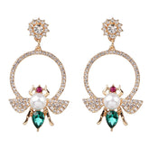 Cubic Zirconia & Crystal Pearl 18K Gold-Plated Bee Hoop Drop Earrings