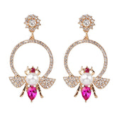 Pink Crystal & Cubic Zirconia Pearl Bee Drop Earrings