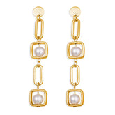 Pearl & 18K Gold-Plated Geometric Drop Earrings