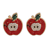 Red & White Cubic Zirconia Apple Stud Earrings
