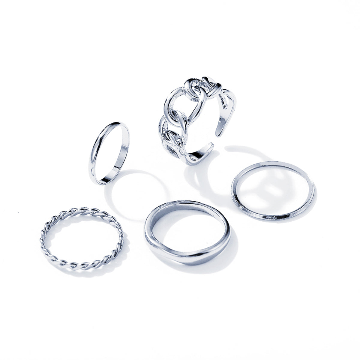 Silver-Plated Cable Chain Open Ring Set, jewelry gift sets for women, vintage-inspired design, lifestyle look