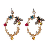 Crystal & Cubic Zirconia Bee Round Drop Earrings