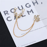 Cubic Zirconia & 18K Gold-Plated Reindeer Branch Layered Chain Brooch
