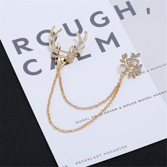 Cubic Zirconia & 18K Gold-Plated Reindeer Branch Layered Chain Brooch