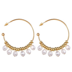 Pearl & 18K Gold-Plated Row Hoop Earring