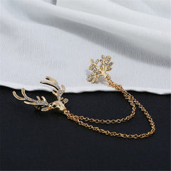 Cubic Zirconia & 18K Gold-Plated Reindeer Branch Layered Chain Brooch