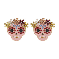 Pearl & Cubic Zirconia Sugar Skull Stud Earrings
