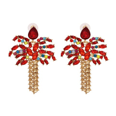 Red Crystal & Cubic Zirconia 18K Gold-Plated Palm Tree Drop Earrings