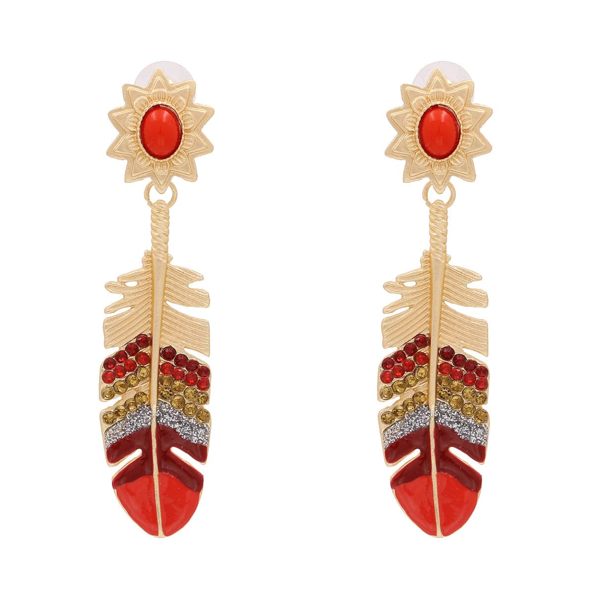 Cubic Zirconia and Red Enamel Leaf Drop Earrings, drop earrings for women, everyday style, lifestyle look