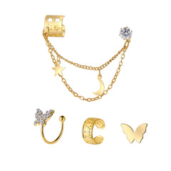 Cubic Zirconia & 18K Gold-Plated Celestial Butterfly Ear Cuff Set