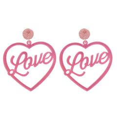 Pink & Silver-Plated Open Heart 'Love' Drop Earrings