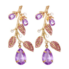 Cubic Zirconia & Purple Crystal 18K Gold-Plated Eggplant Drop Earrings