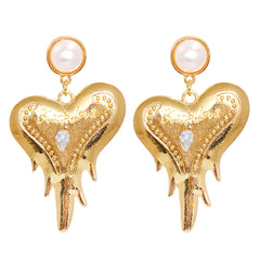 Pearl & Crystal 18K Gold-Plated Heart Drop Earrings