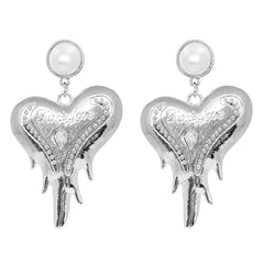 Pearl & Crystal Silver-Plated Heart Drop Earrings