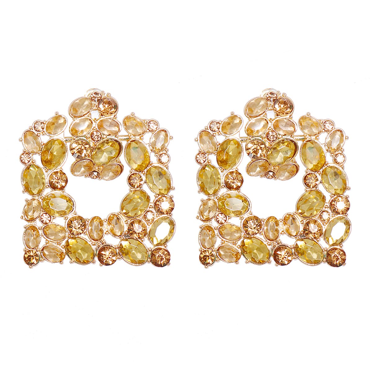Champagne Crystal and Cubic Zirconia Square Statement Earrings, drop earrings for women, detail close-up