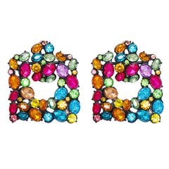 Pink Crystal & Cubic Zirconia Openwork Cluster Square Drop Earrings