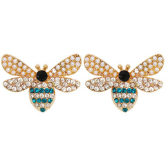Blue Cubic Zirconia & Pearl 18K Gold-Plated Bee Stud Earrings