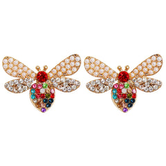 Jewel-Tone Cubic Zirconia & Pearl Bee Stud Earrings