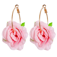 Pink Mesh & 18K Gold-Plated Flower Hoop Earrings