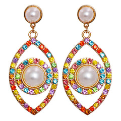 Yellow Cubic Zirconia & Pearl 18K Gold-Plated Open Eye Drop Earrings