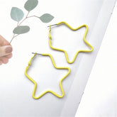 Yellow Enamel & Silver-Plated Star Hoop Earrings