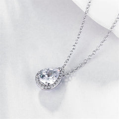 Cubic Zirconia & Platinum-Plated Teardrop Pendant Necklace - streetregion