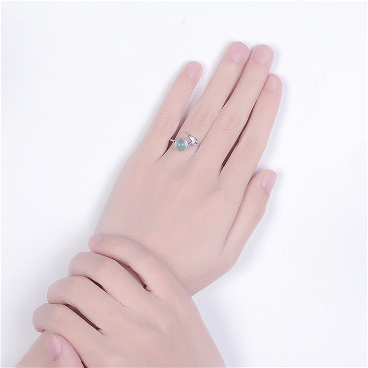 Blue Crystal and Silver-Plated Fishtail Bypass Ring, silver statement rings for women, dainty minimalist design, styled look