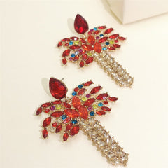 Red Crystal & Cubic Zirconia 18K Gold-Plated Palm Tree Drop Earrings