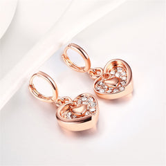 Cubic Zirconia & Rose Goldtone Heart Dangle Earrings - streetregion
