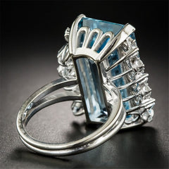 Sea Blue Crystal & Silver-Plated Emerald-Cut Ring