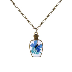 Blue & 18K Gold-Plated Pressed Gypsophila & Butterfly Vase Pendant Necklace