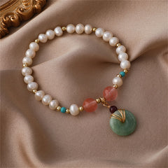 Jade & Pearl 18K Gold-Plated Bead Charm Stretch Bracelet