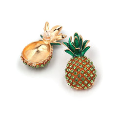 Green Enamel & Cubic Zirconia 18K Gold-Plated Pineapple Stud Earrings