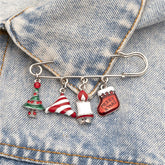 Cubic Zirconia & Silver-Plated Christmas Charm Brooch