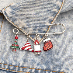 Cubic Zirconia & Silver-Plated Christmas Charm Brooch