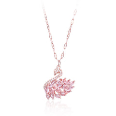 Pink Crystal 18K Rose Gold-Plated Swan Pendant Necklace