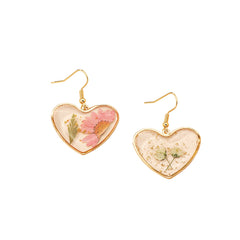 Pressed Flower & 18K Gold-Plated Heart Drop Earrings