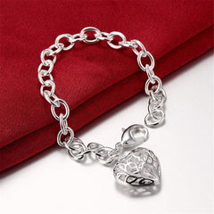 Silver-Plated Cutout Heart Charm Bracelet - streetregion