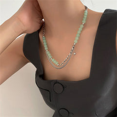 Jade & Silver-Plated Beaded Figaro Chain Layered Necklace