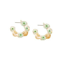 Pressed Flower & Silver-Plated Flower Huggie Earrings